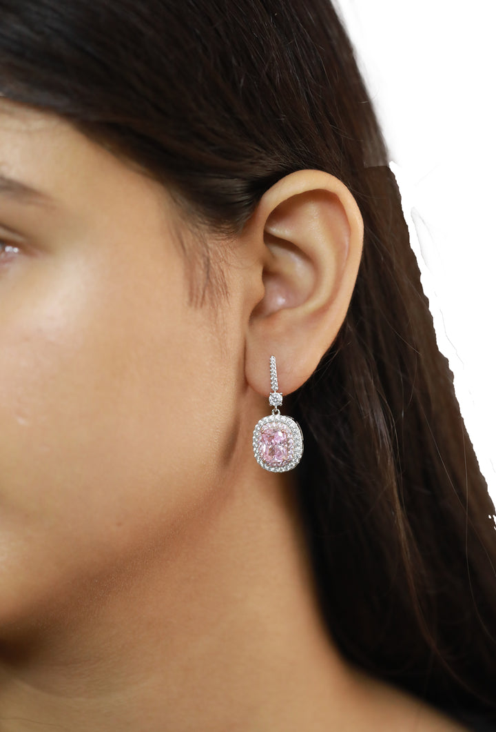 92.5 Sterling Silver Halo Cushion-Cut Drop  Earrings 15685