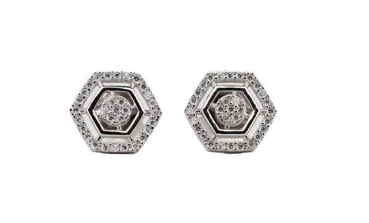 92.5 Sterling Silver Hexagon Shaped Stud  Earrings 15694