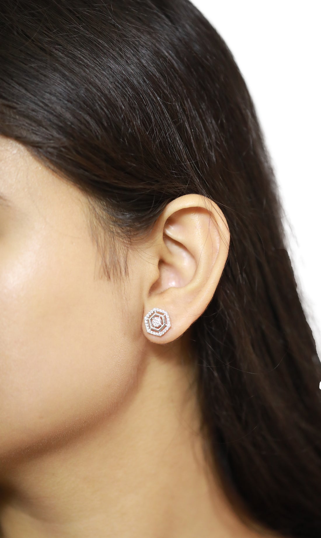 92.5 Sterling Silver Hexagon Shaped Stud  Earrings 15694