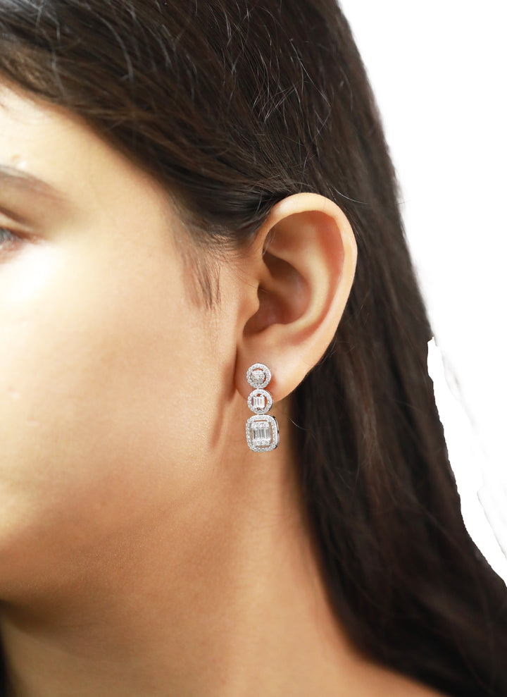 92.5 Sterling Silver Geometric Drop  Earrings 15700