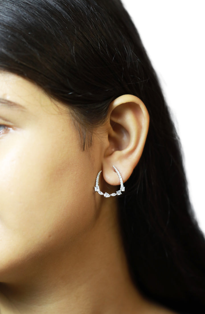 92.5 Sterling Silver Crescent Shaped Open Hoop Earrings 11186