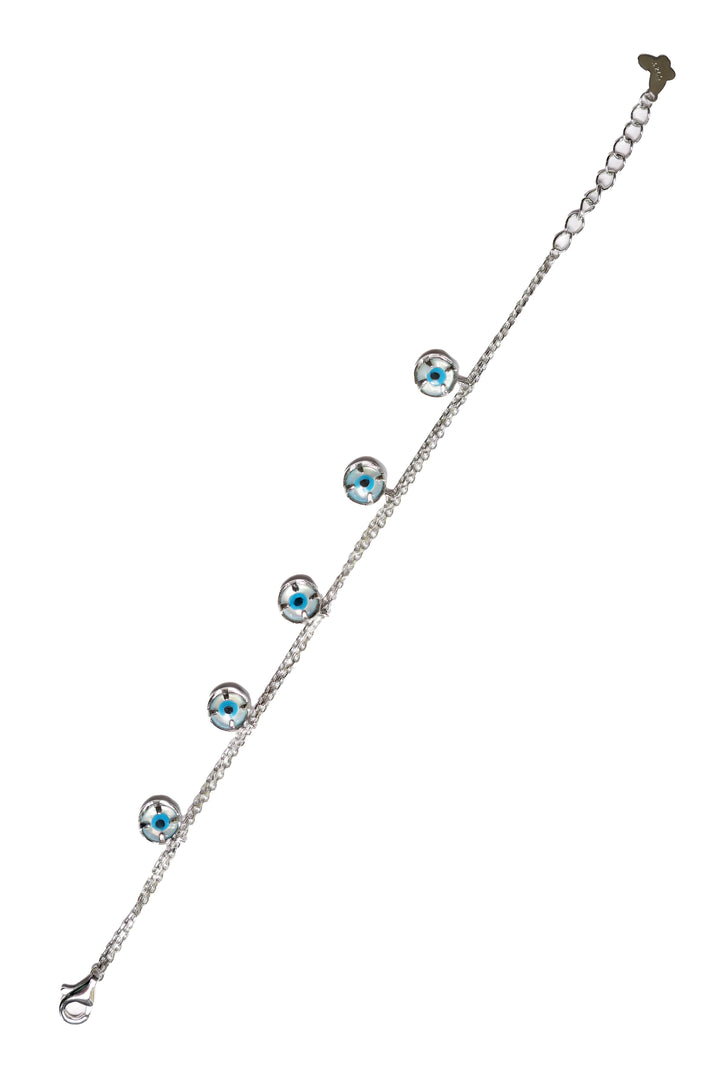 92.5 Silver Dangling Evil Eye Bead Charm Bracelet  12418