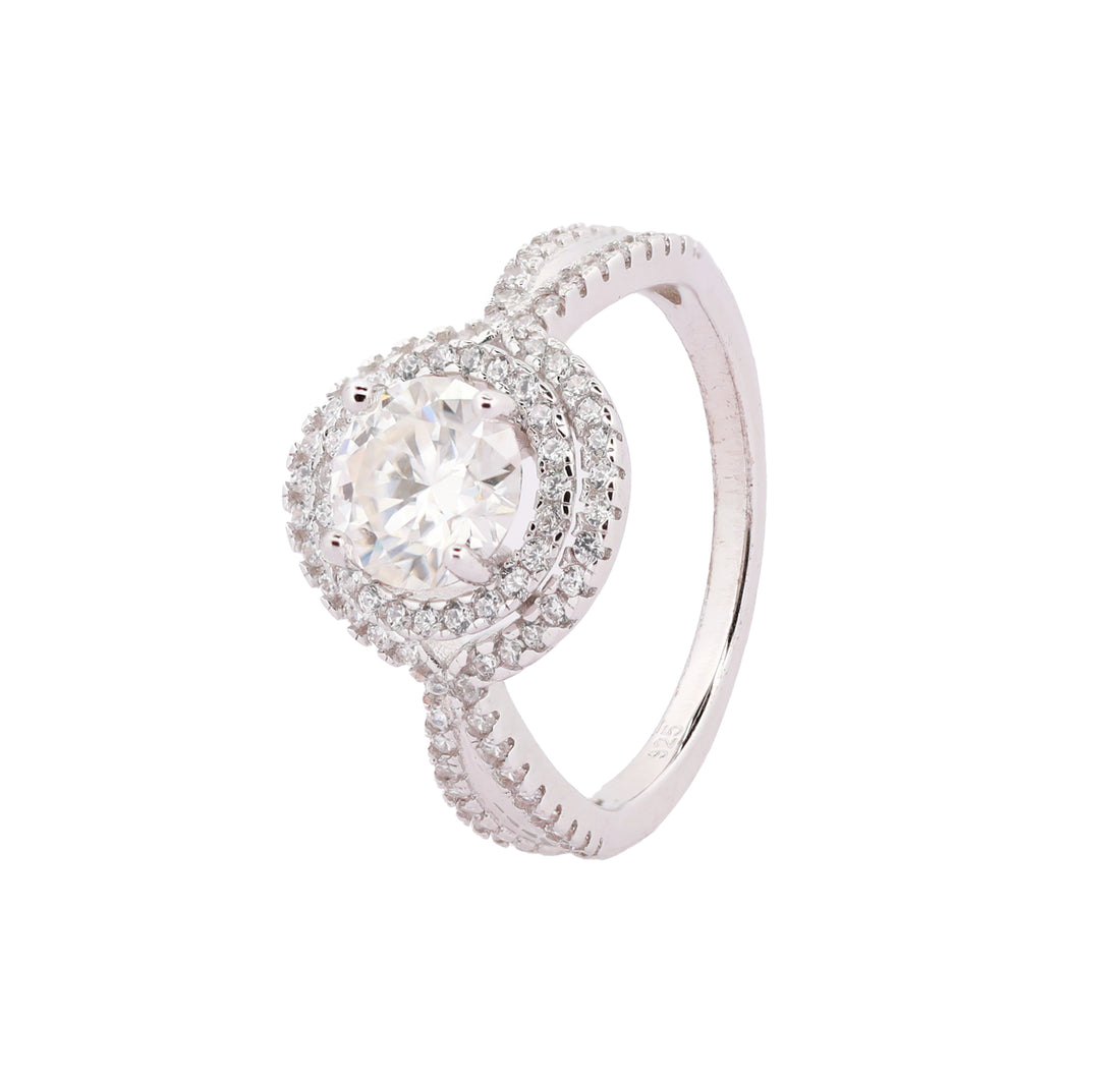 92.5 Sterling Silver Double Halo Twisted Band  Finger Ring 6687