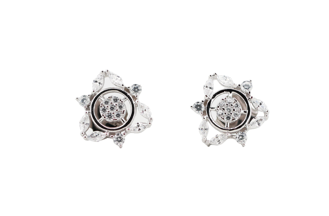 92.5 Sterling Silver Floral Stud  Earrings 15812