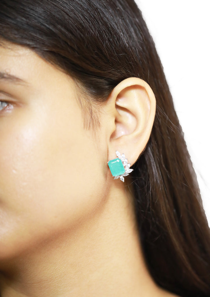 92.5 Sterling Silver Gemstone Floral Stud  Earrings 15707