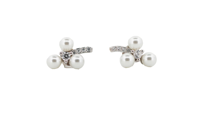 92.5 Sterling Silver Cluster Pearl Stud Earrings 16053