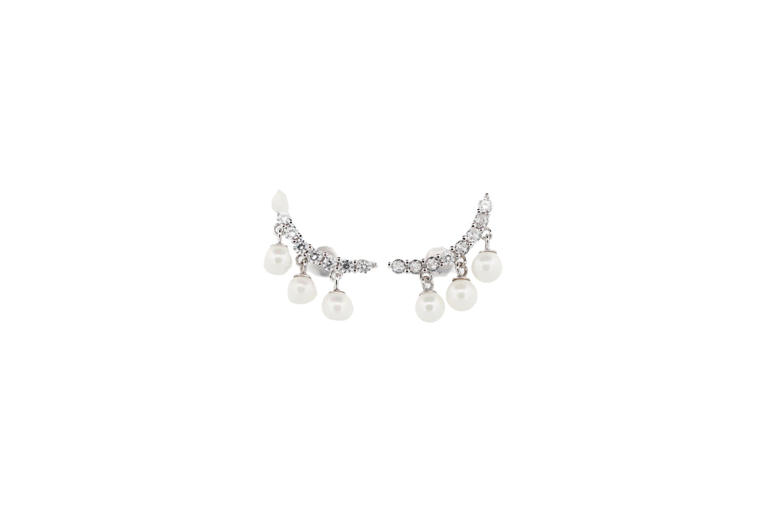 92.5 Sterling Silver Pearl Drop Climber Earrings 16052