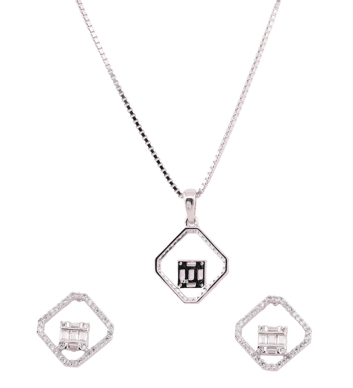 92.5 Sterling Silver Hexagon Baguette Chain Pendant Set  6594