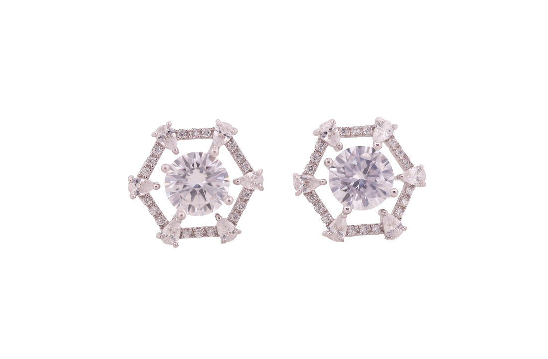 92.5 Sterling Silver Hexagon Solitaire Stud Earrings 6605