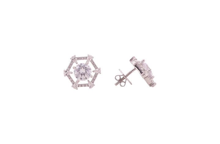 92.5 Sterling Silver Hexagon Solitaire Stud Earrings 6605