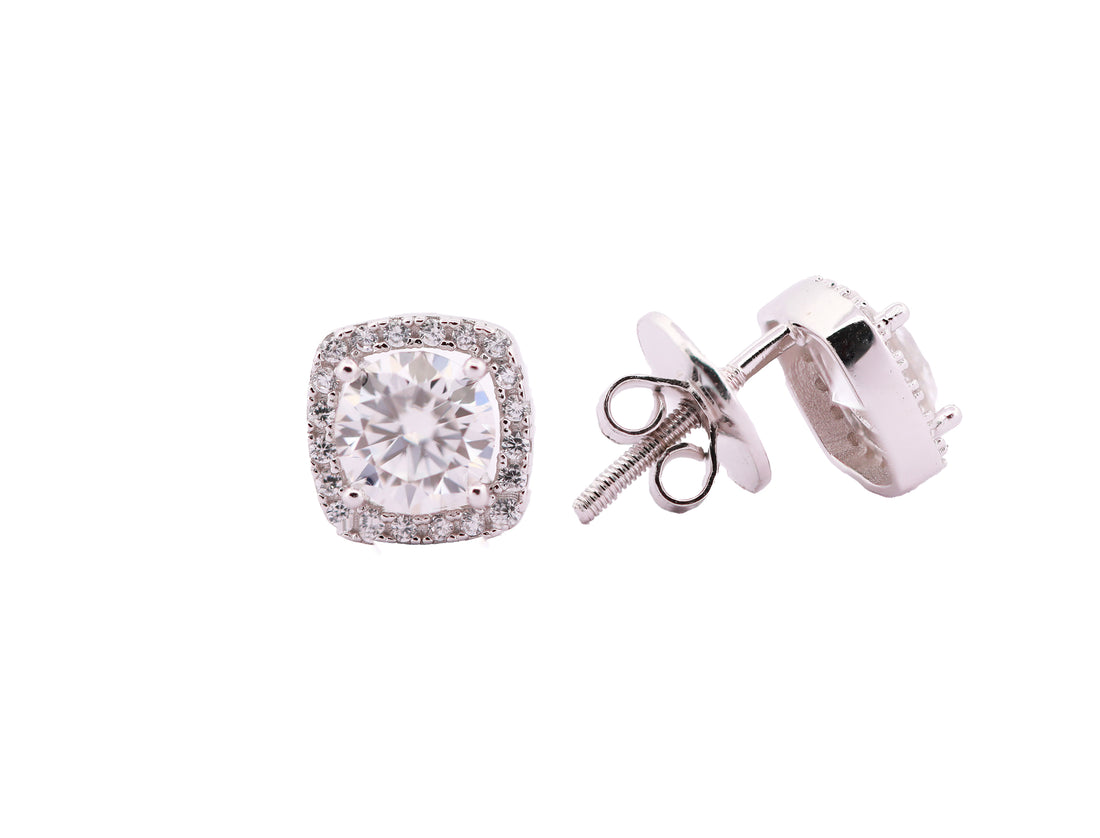 92.5 Sterling Silver with Moissanite Cushion-Cut Halo Stud Earrings 6621