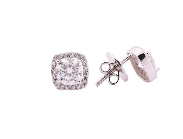 92.5 Sterling Silver with Moissanite Cushion-Cut Halo Stud Earrings 6621