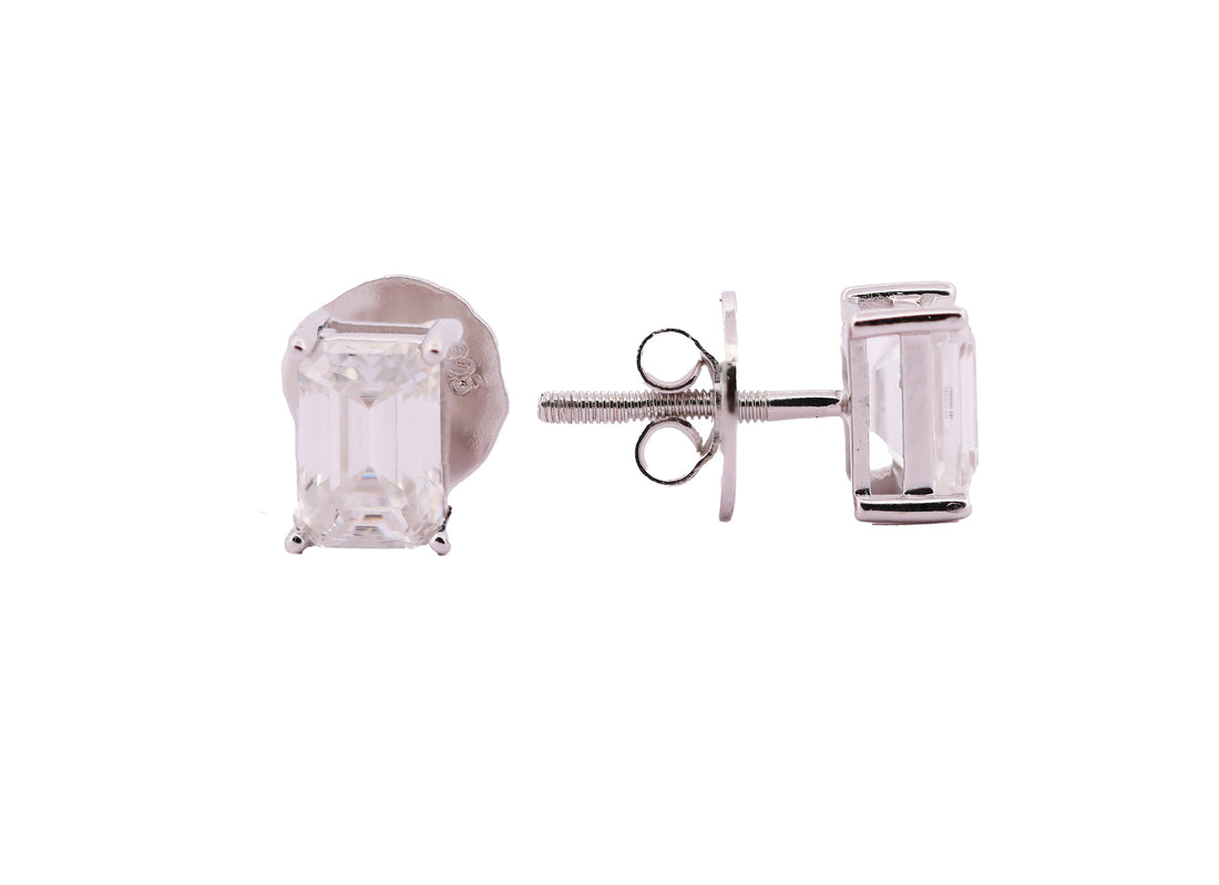 92.5 Sterling  Silver with Moissanite Emerald-Cut Solitaire Stud Earrings 6635
