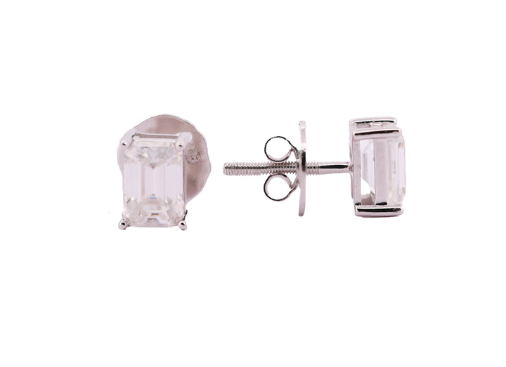 92.5 Sterling  Silver with Moissanite Emerald-Cut Solitaire Stud Earrings 6635