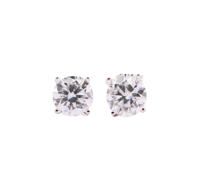 92.5 Sterling Silver with Moissanite Classic Round Solitaire Stud  Earrings 6637