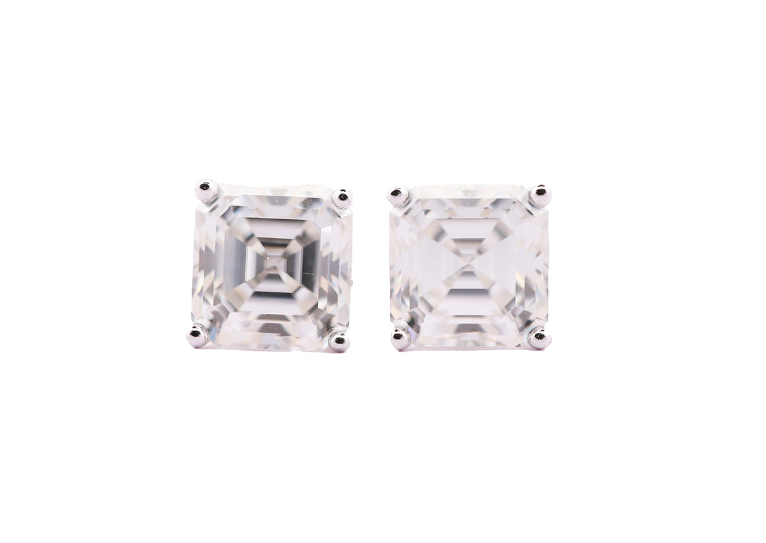 92.5 Sterling Silver with Moissanite Asscher-Cut Solitaire Stud Earrings 6640
