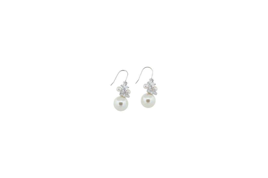 92.5 Sterling Silver Floral Pearl Drop Hook Earrings 6644