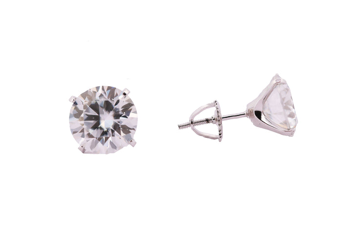 92.5 Sterling Silver with Moissanite Classic Round Solitaire Stud  Earrings 6657
