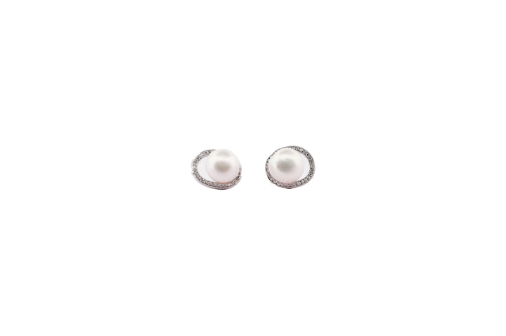 92.5 Sterling Silver Halo Pearl Stud  Earrings 15563
