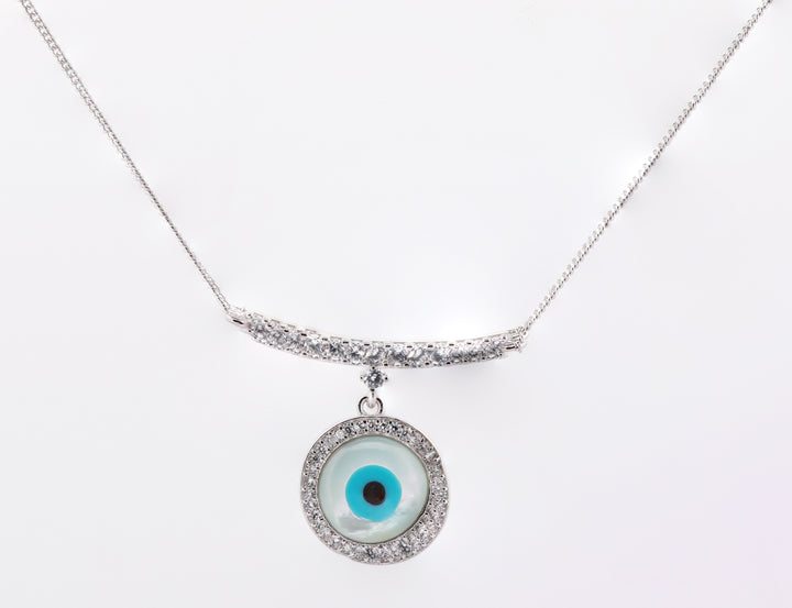 92.5 Sterling Silver Celestial Evil Eye Sparkle  Chain Pendant 12140