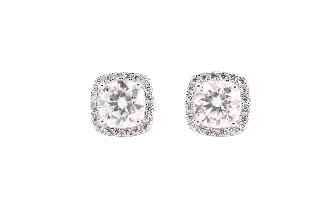92.5 Sterling Silver with Moissanite Cushion-Cut Halo Stud Earrings 6621