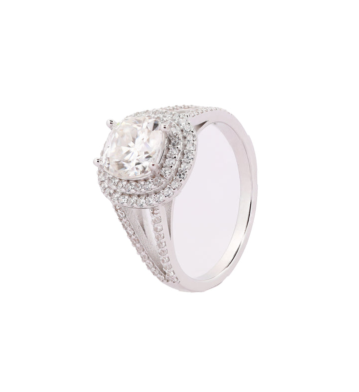 92.5 Sterling Silver Split Shank Pavé Halo Finger Ring 6679
