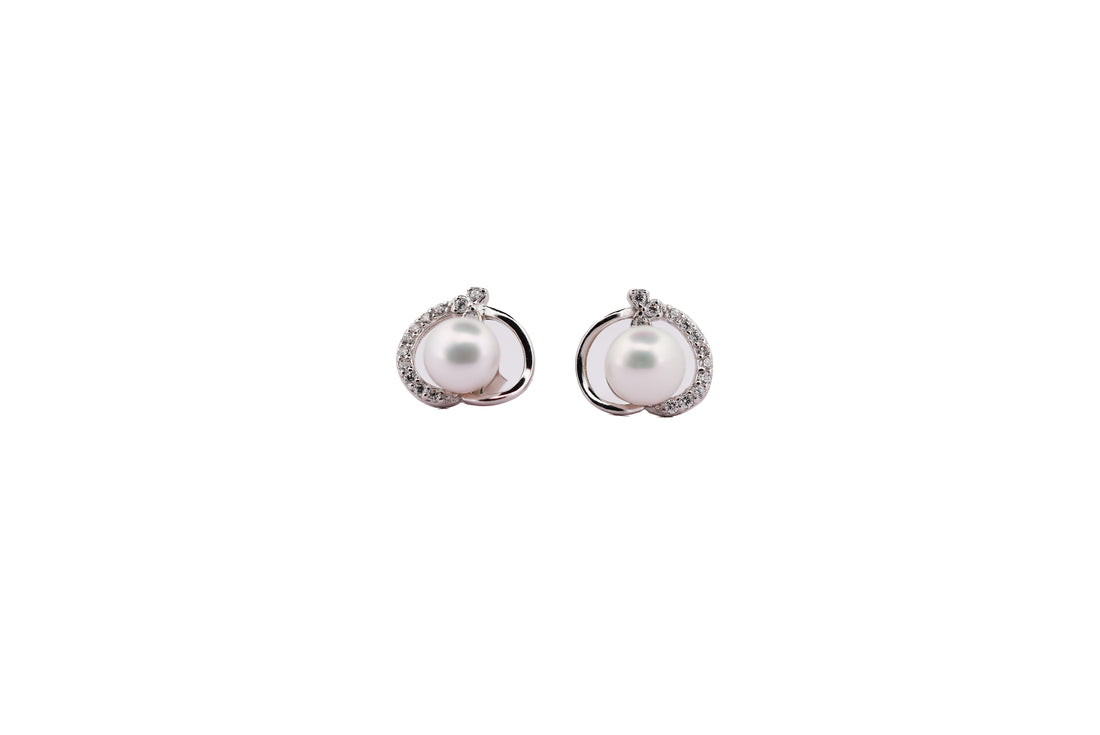 92.5 Sterling Silver Halo Pearl Stud  Earrings 15568