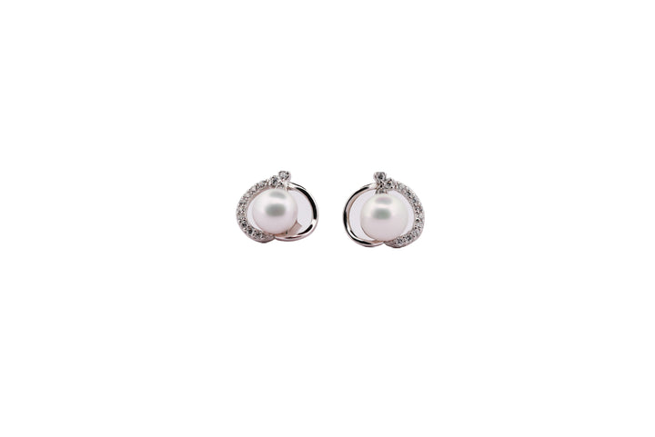 92.5 Sterling Silver Halo Pearl Stud  Earrings 15568