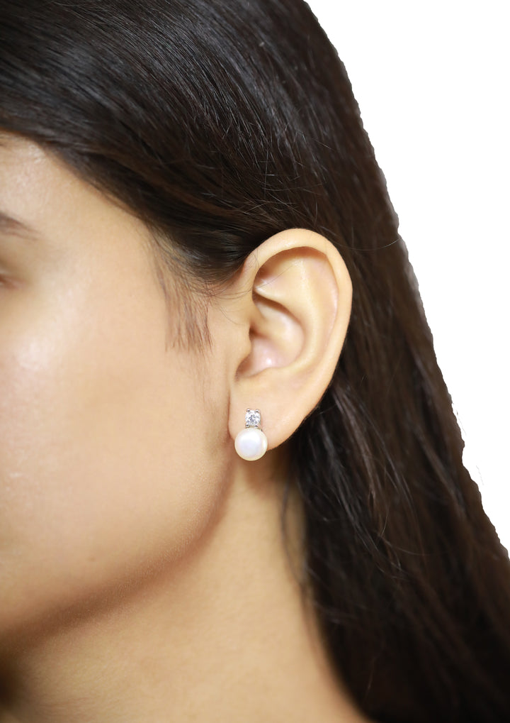 92.5 Sterling Silver Classic Pearl Drop Stud Earrings 15587