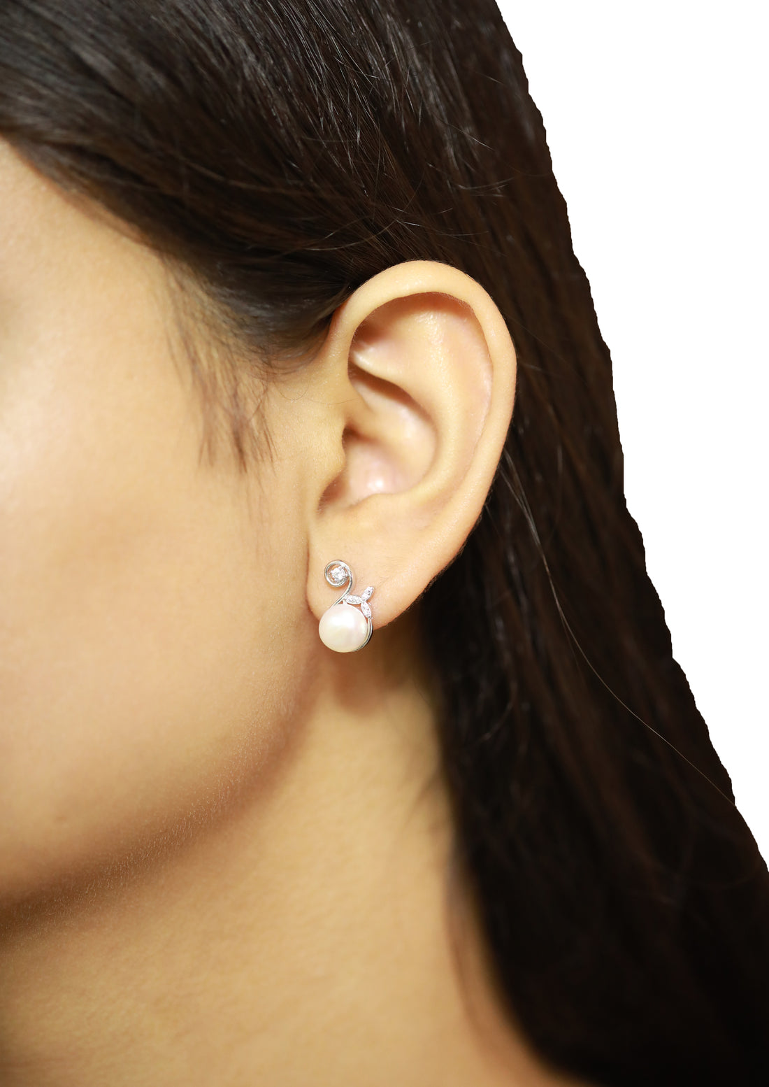 92.5 Sterling Silver Swirl Pearl Stud  Earrings 15590