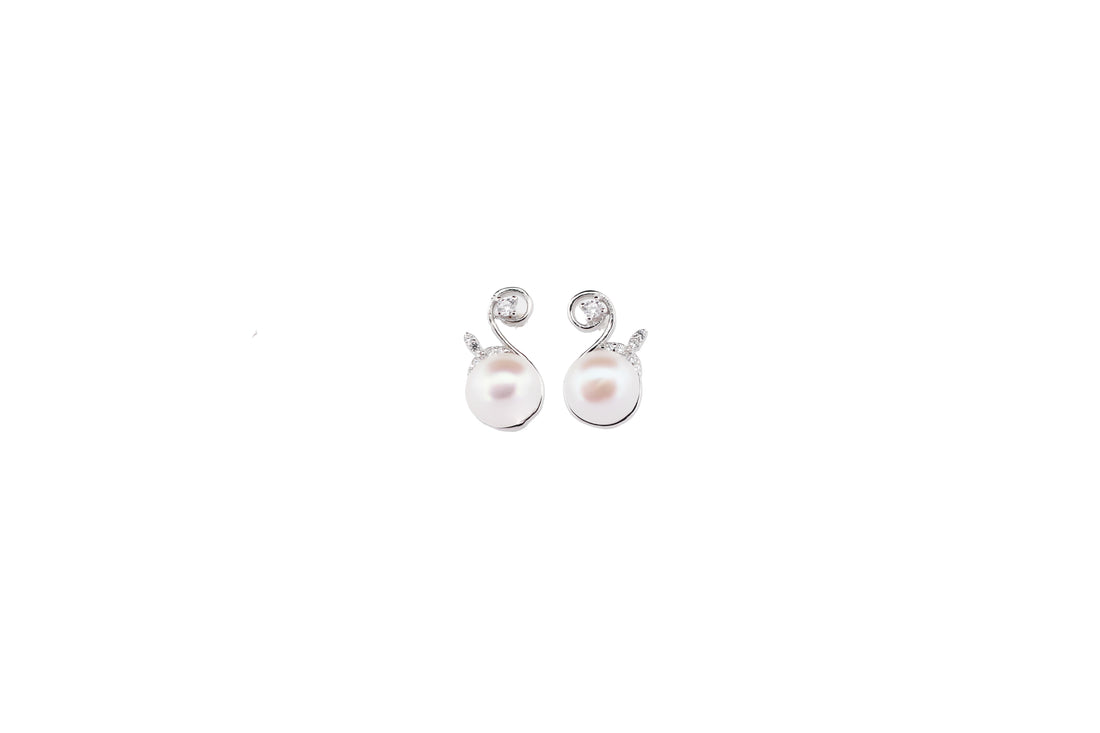 92.5 Sterling Silver Swirl Pearl Stud  Earrings 15590