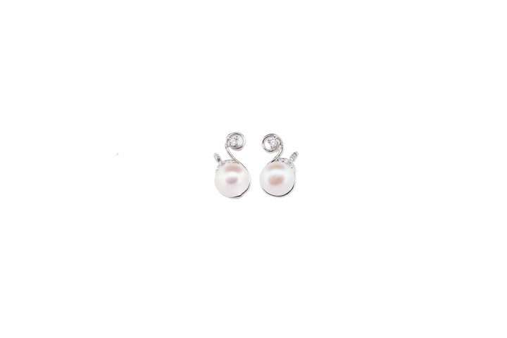 92.5 Sterling Silver Swirl Pearl Stud  Earrings 15590