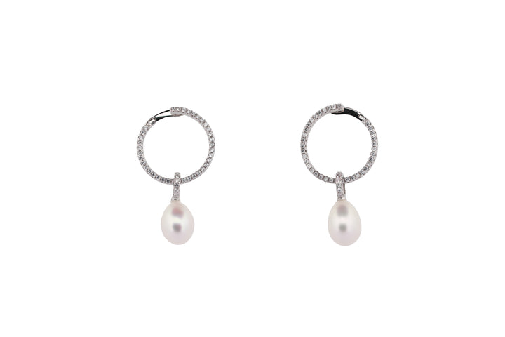 92.5 Sterling Silver Pearl Drop Hoop Earrings 15593