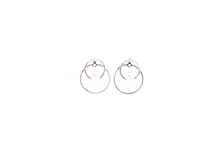 92.5 Sterling Silver Modern Double-Hoop Pearl Drop Earrings 15600