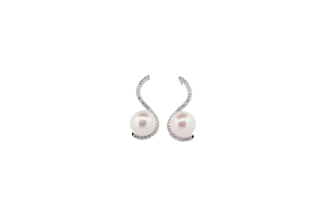 92.5 Sterling Silver Elegant Swirl Pearl Stud  Earrings 15601