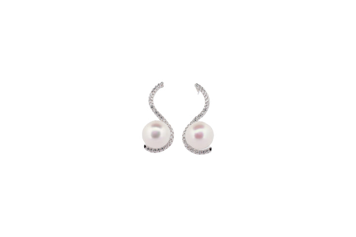 92.5 Sterling Silver Elegant Swirl Pearl Stud  Earrings 15601