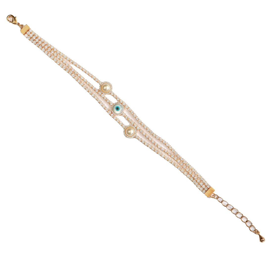 Zircon Evil Eye & Pearl Triple-Row Bracelet  8921
