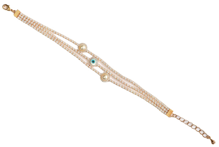 Zircon Evil Eye & Pearl Triple-Row Bracelet  8921
