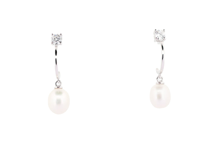 92.5 Sterling Silver Classic Solitaire and Pearl Drop Earrings 15603