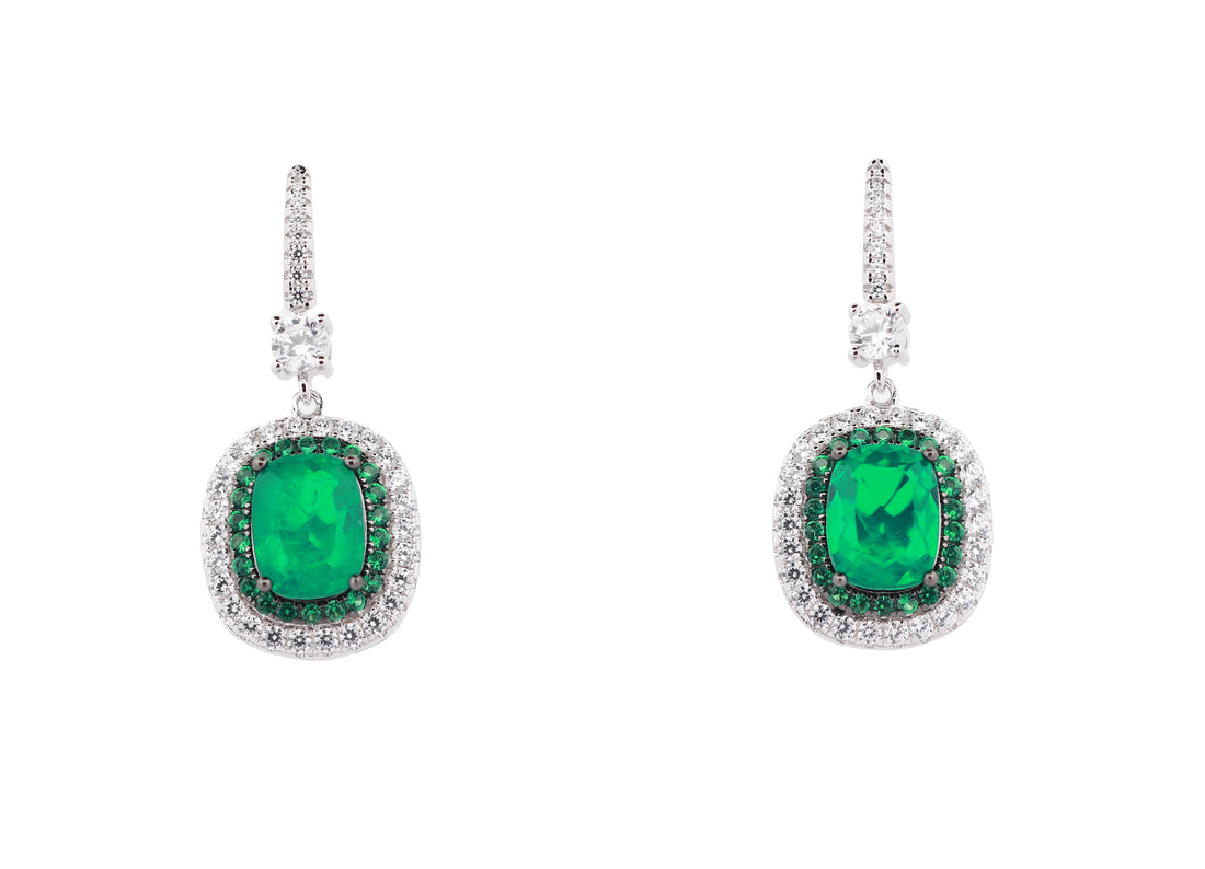 92.5 Sterling Silver Halo Cushion-Cut Drop  Earrings 15685
