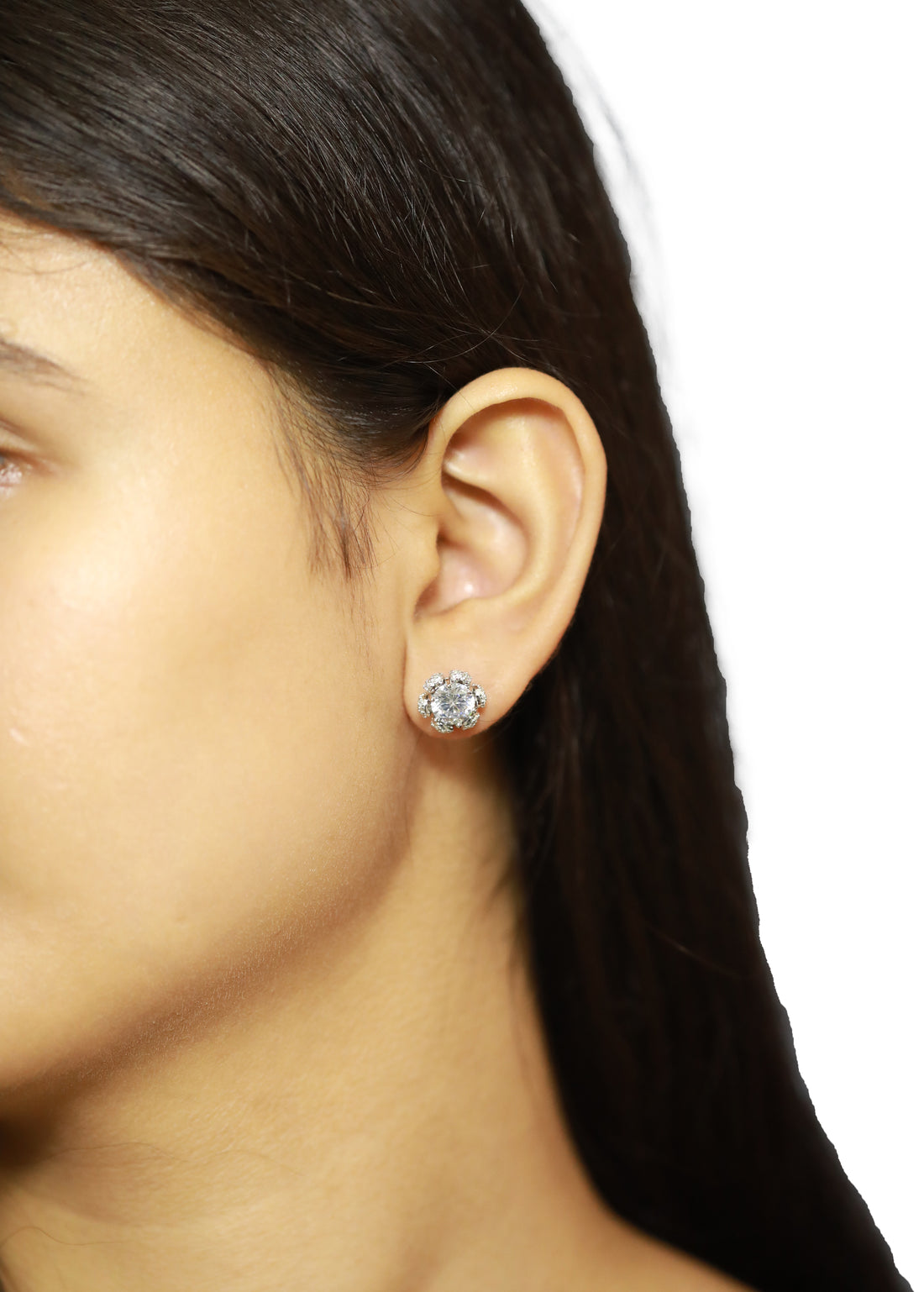 92.5 Sterling Silver Floral-Inspired Stud  Earrings 15725