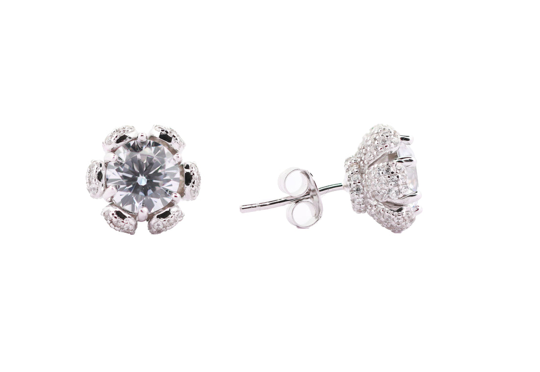 92.5 Sterling Silver Floral-Inspired Stud  Earrings 15725