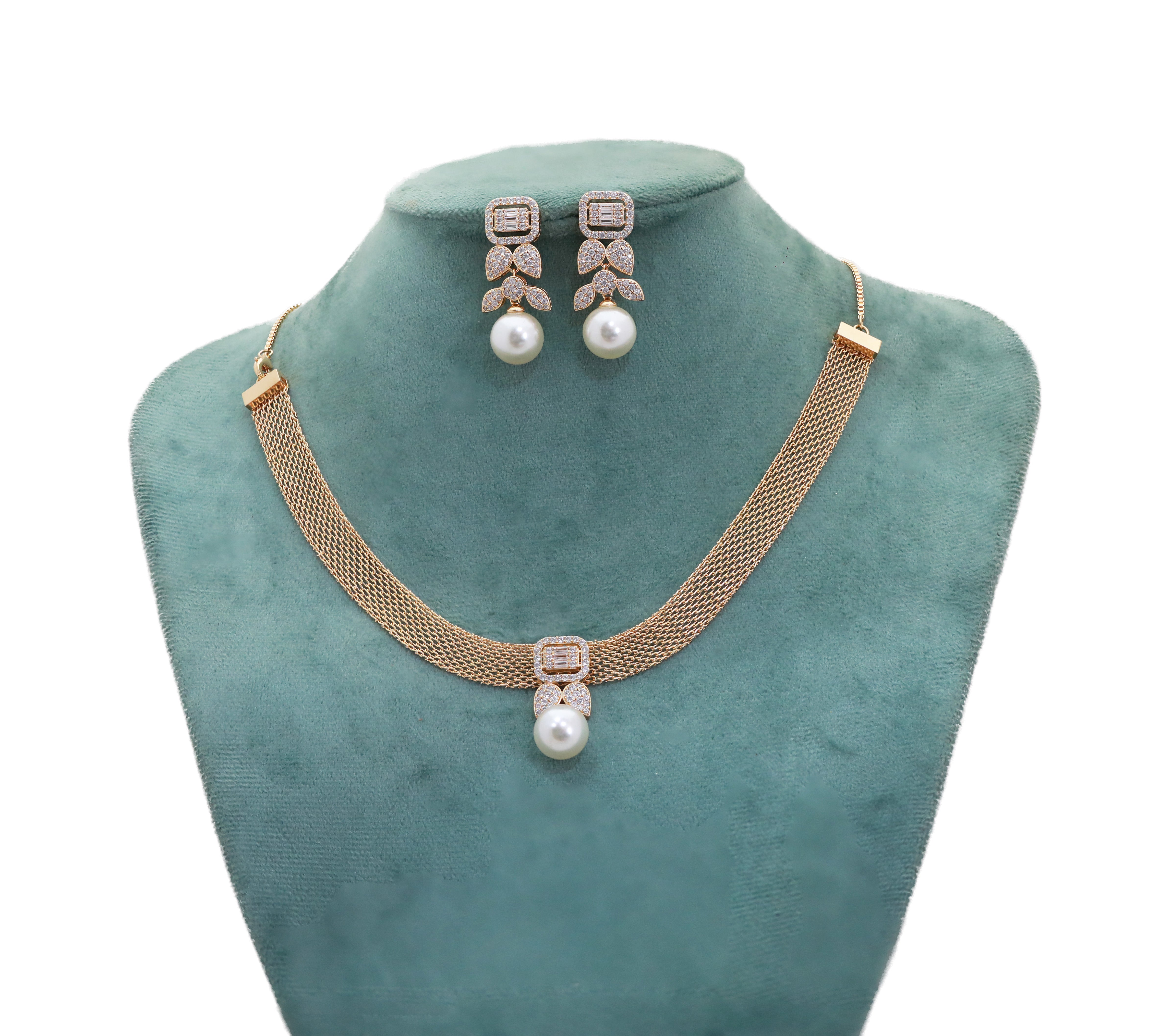 Zircon Minimalist Mesh Motif Necklace Set  8864