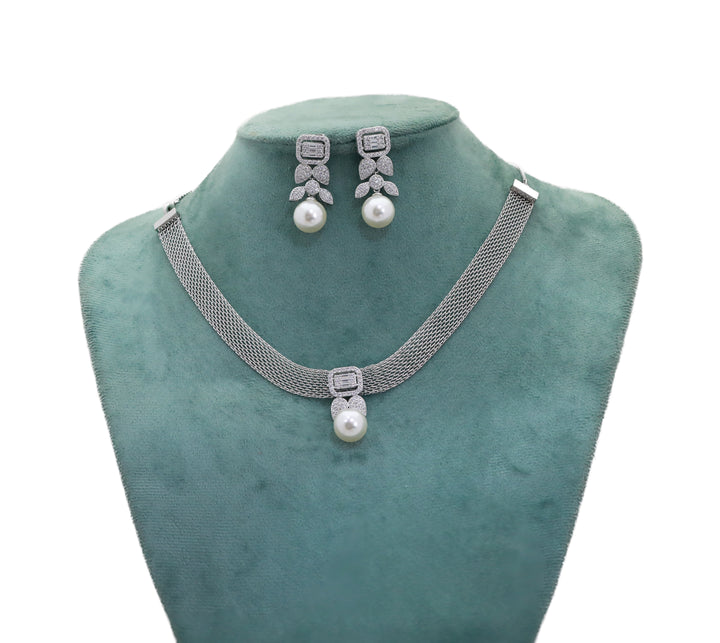 Zircon Minimalist Mesh Motif Necklace Set  8864