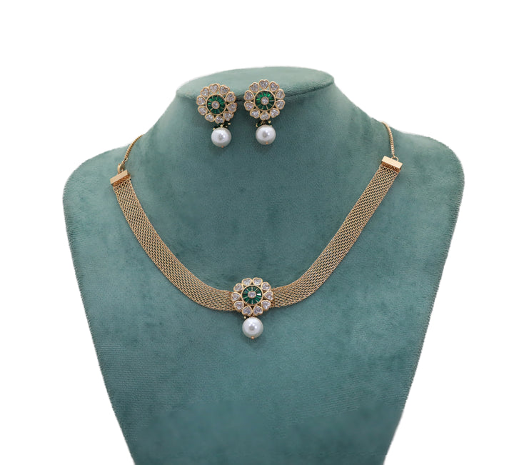 Zircon Floral Mesh Collar Necklace Set  8870