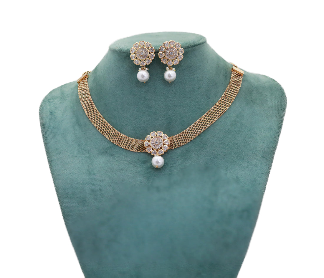 Zircon Floral Mesh Collar Necklace Set  8870