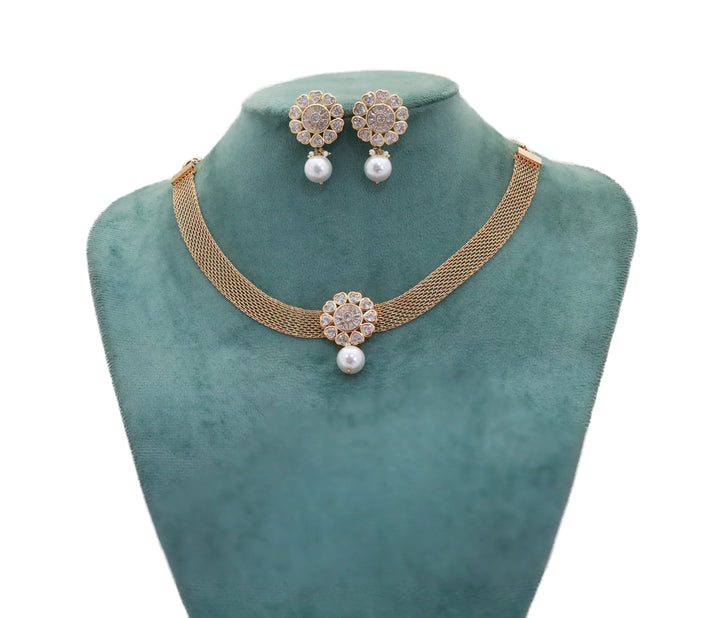 Zircon Floral Mesh Collar Necklace Set  8870