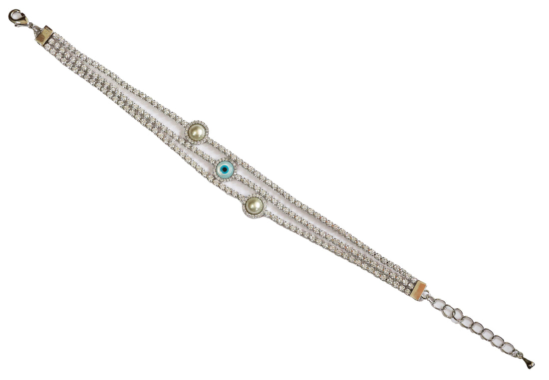 Zircon Evil Eye & Pearl Triple-Row Bracelet  8921