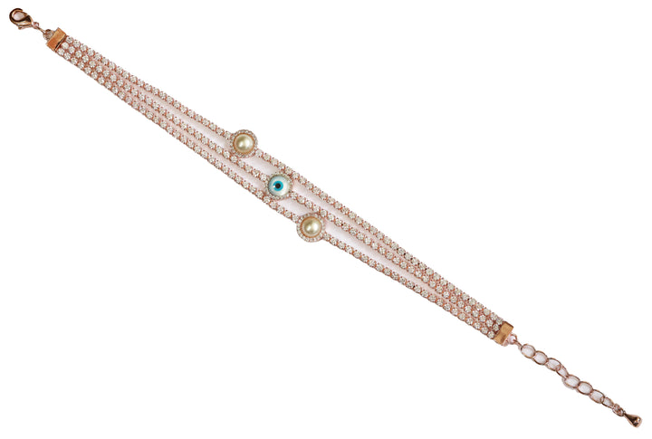 Zircon Evil Eye & Pearl Triple-Row Bracelet  8921