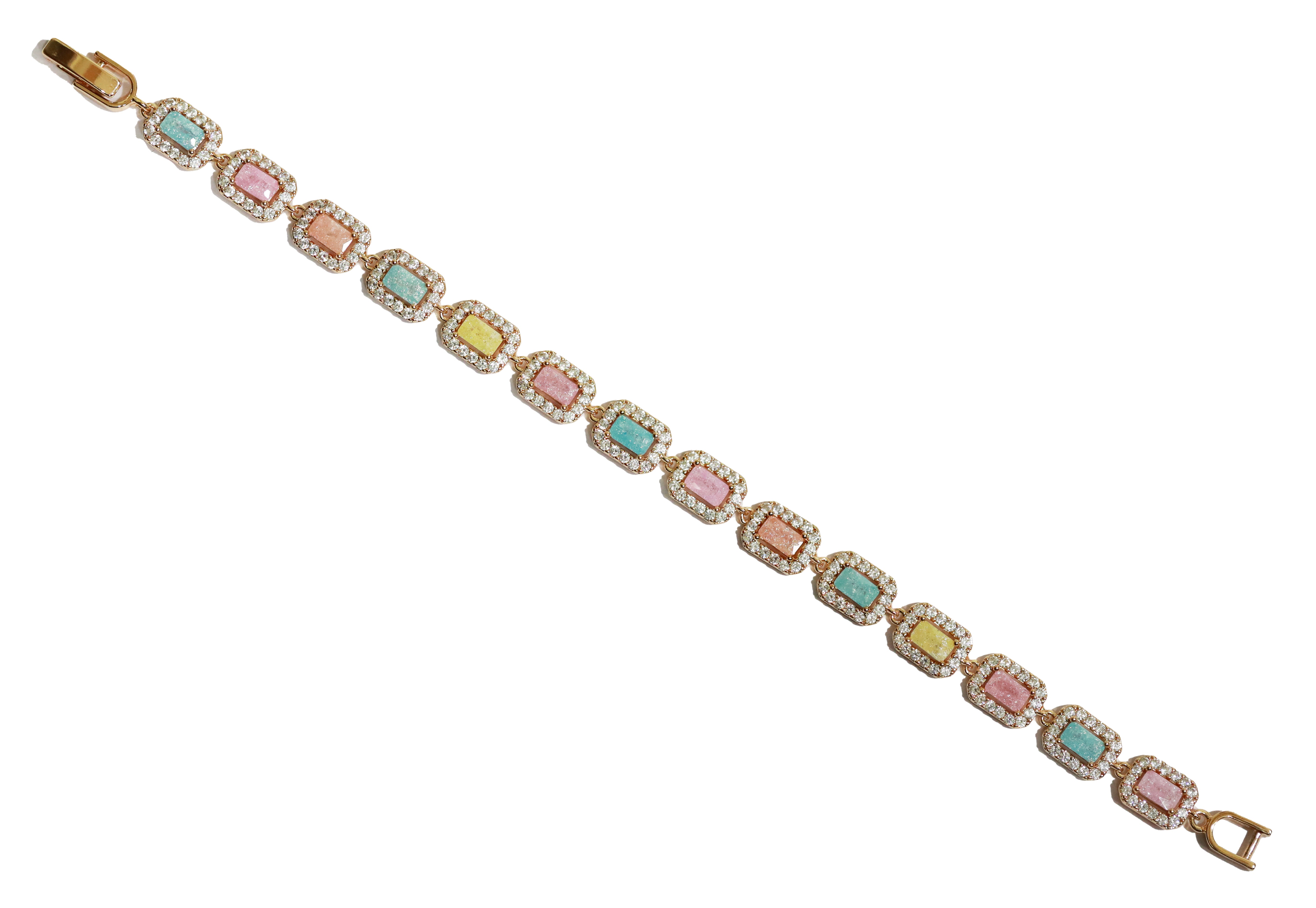 Zircon Emerald-Cut Halo Link Bracelet 8995